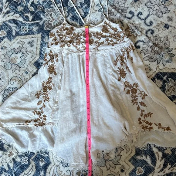 FP Embroidered Cream and Brown Sleeveless Top slip mini dress - Picture 16 of 17
